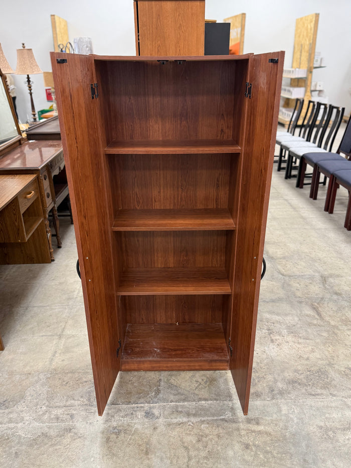 Small Reddish Wood Two Door Wooden Wardrobe Storage