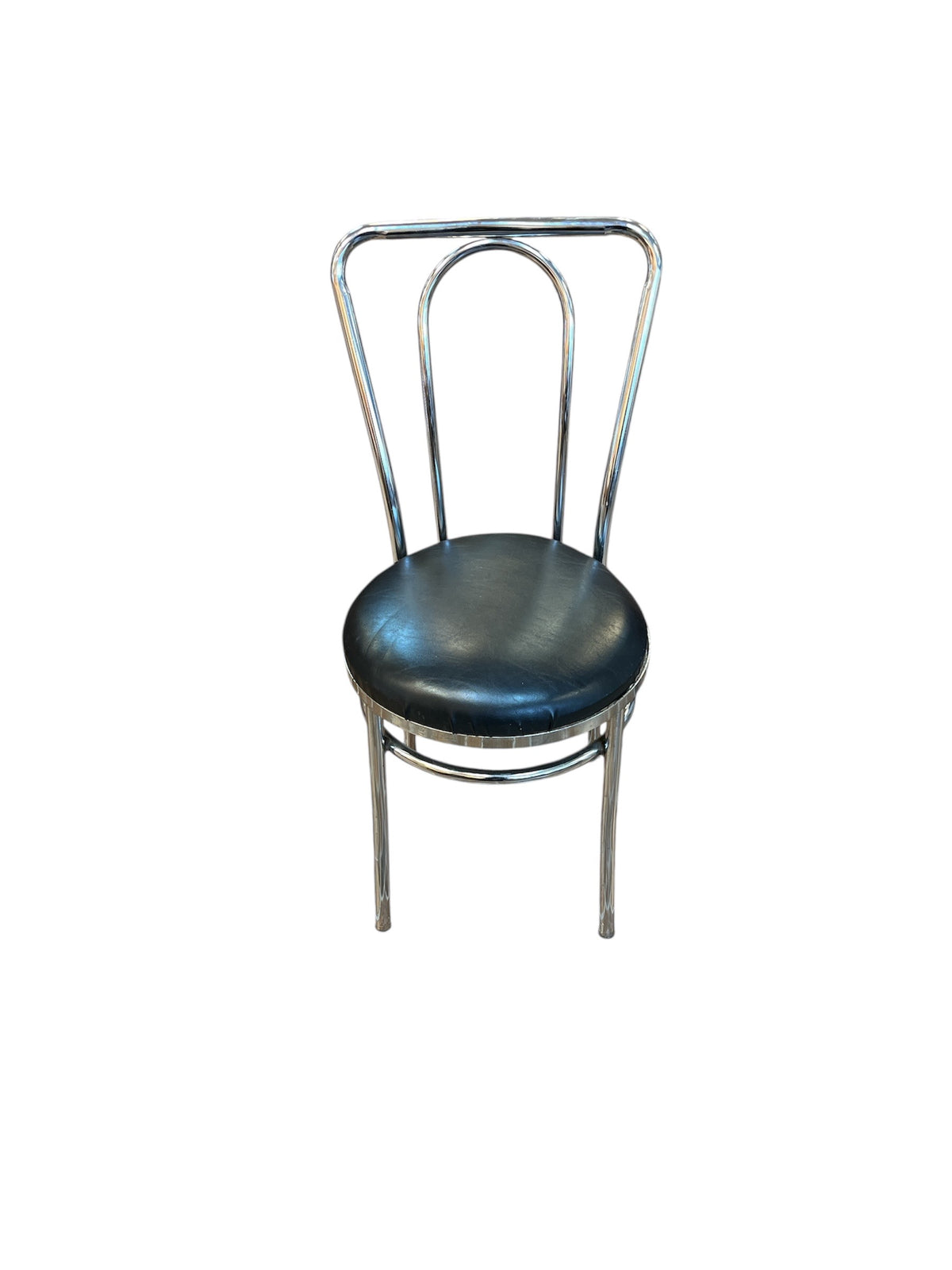 Set of 6 Chrome Chairs with Black Upholstered Seats