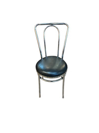 Set of 6 Chrome Chairs with Black Upholstered Seats