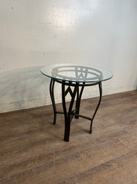 Glass Top Table with Bronze Metal Pedestal Base