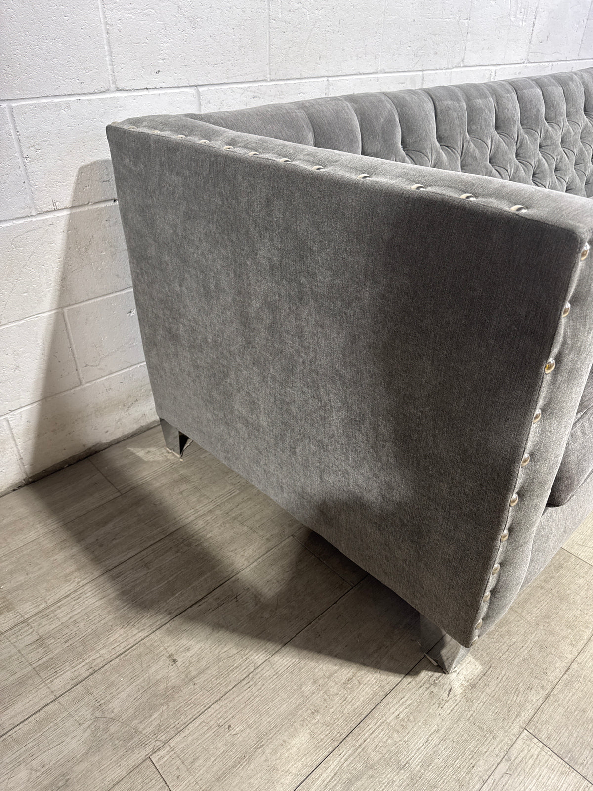 Bejeweled Grey Velvet Chesterfield Sofa