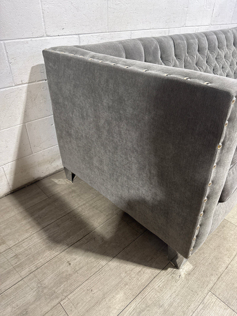 Bejeweled Grey Velvet Chesterfield Sofa