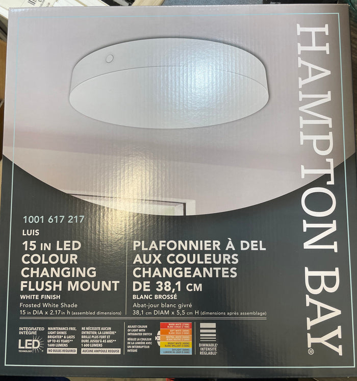 15-inch LED Flush Mount Ceiling Fixture - White Finish and Frosted White Shade