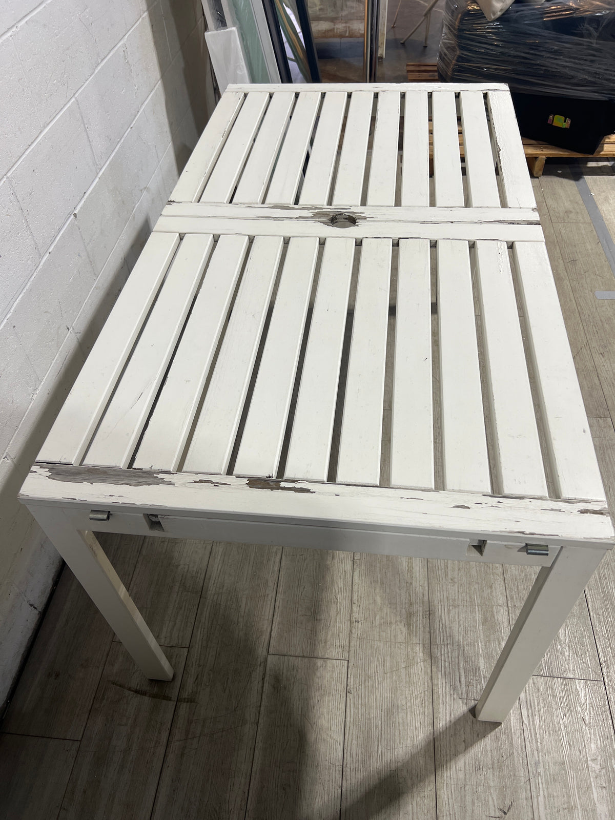 Slatted White Wood Patio Table