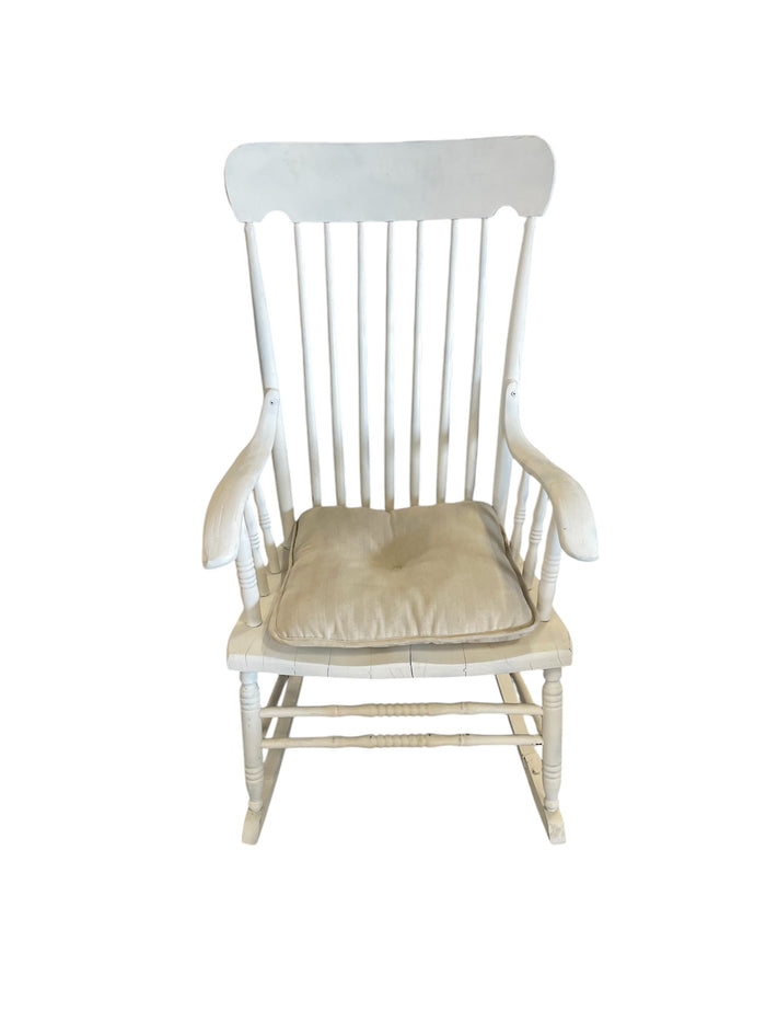 White Solid Wood Rocking Chair with Cushion