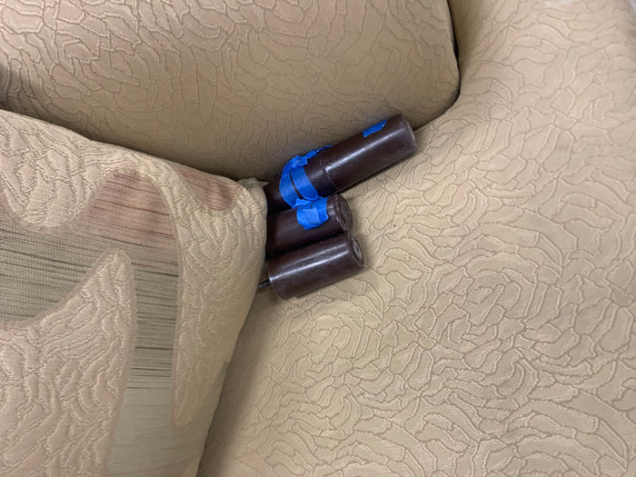 Olive Green Loveseat With Wavy Pattern Pillows