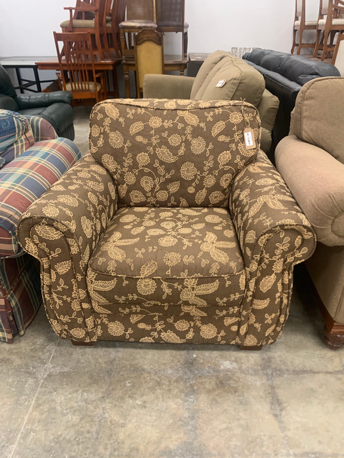 Brown Armchair With Gold Floral Design