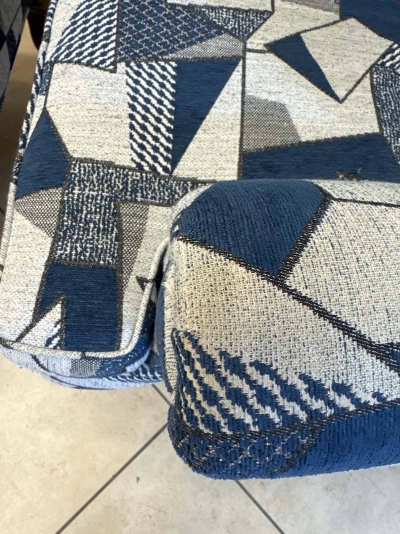 Geo Blue Wing Chair & Footstool