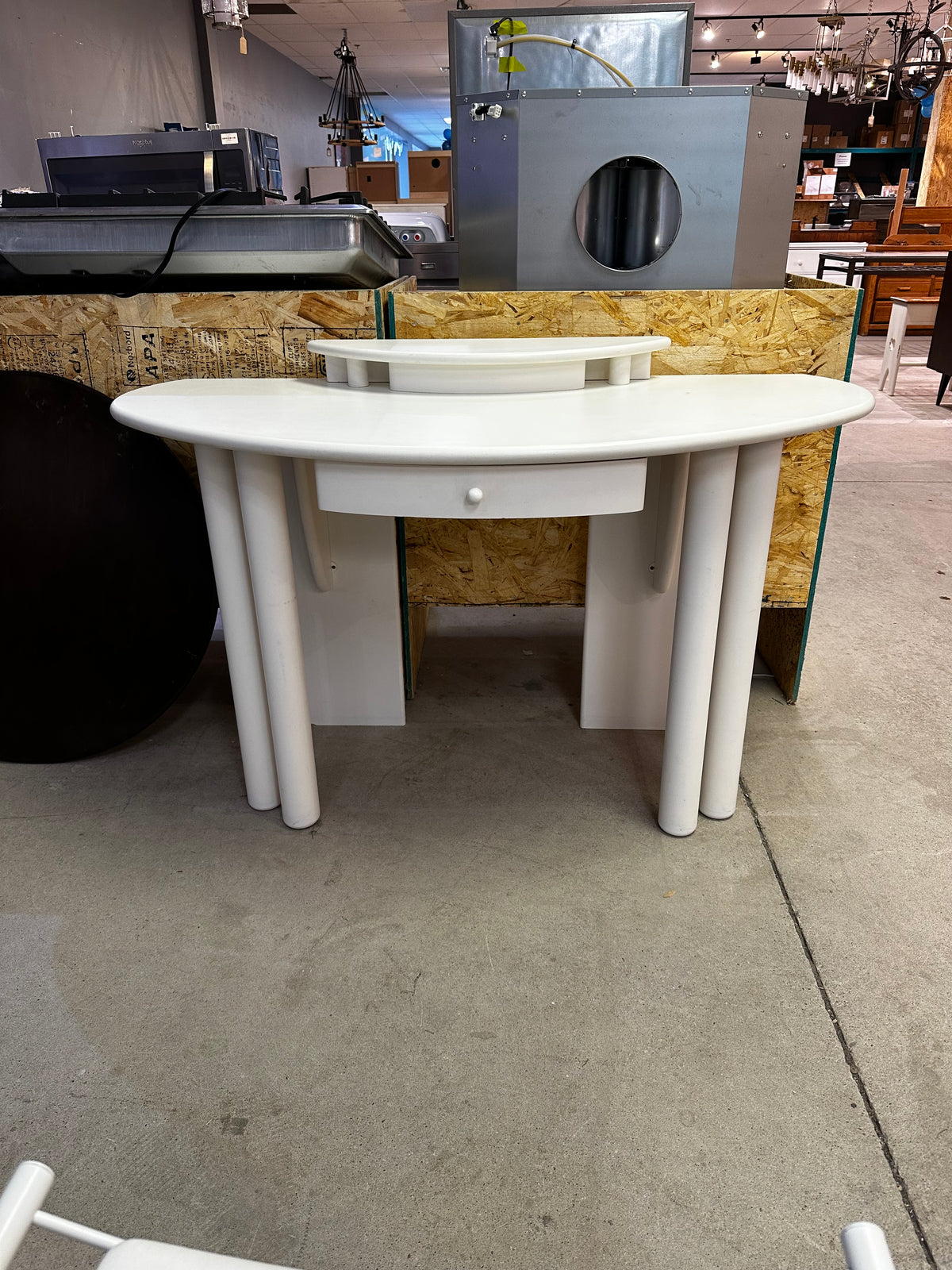White Mid-century Modern Vanity Set/Desk With a Matching Stool