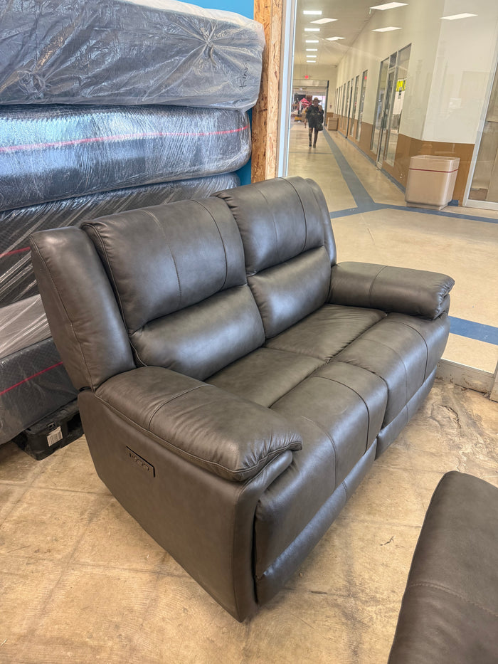 Dark Grey Leather Reclining Loveseat