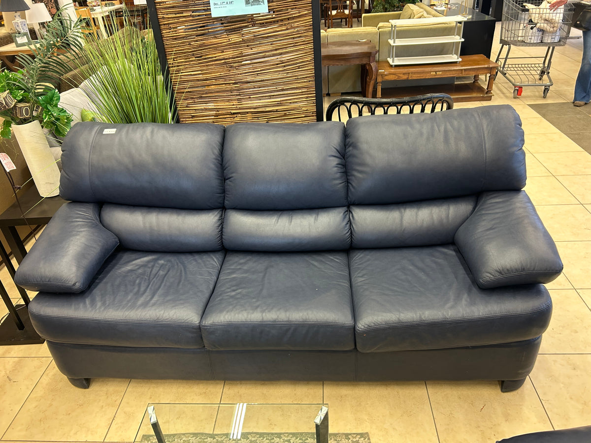 Deep Navey Blue Contemporary 3-Seat Leather Sofa