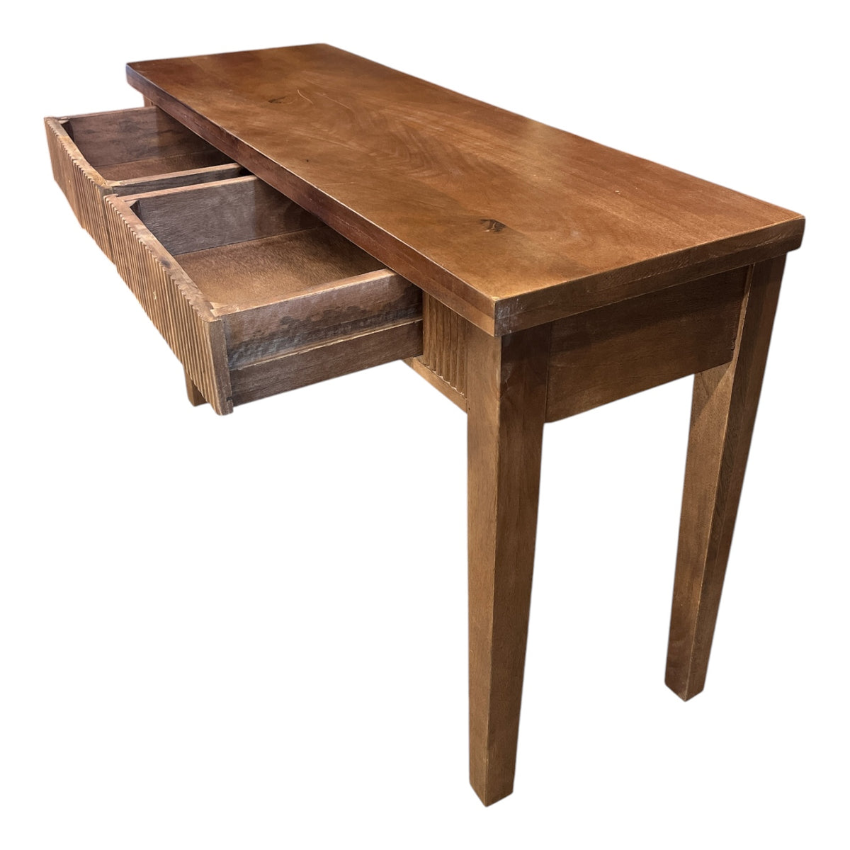 Contemporary Wood Console Table w/ Fluted Dual Drawers
