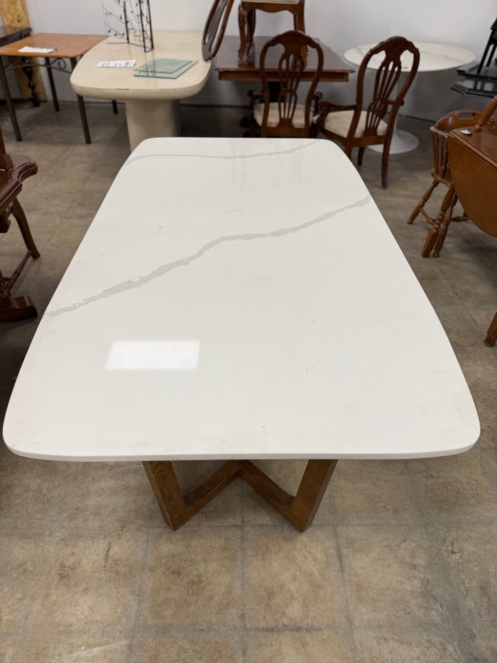 Modern Contemporary White Marble Quartz Top Dining Table