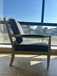 White Frame With Blue Striped Fabric Armchair