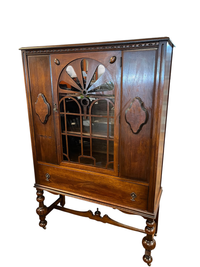 Mahogany China Display Cabinet with Glass Door & Carved Legs