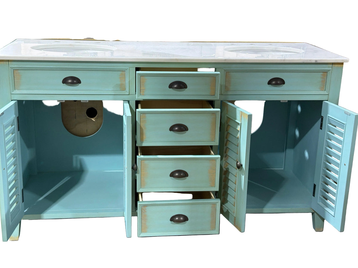 California Seafoam Green Double Vanity with White Stone Counter Top