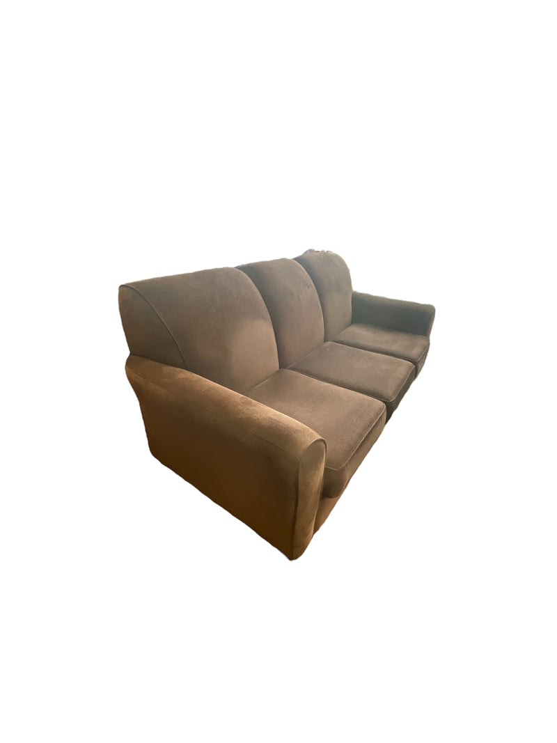 Brown Upholstered 3-Seater Sofa with Ottoman