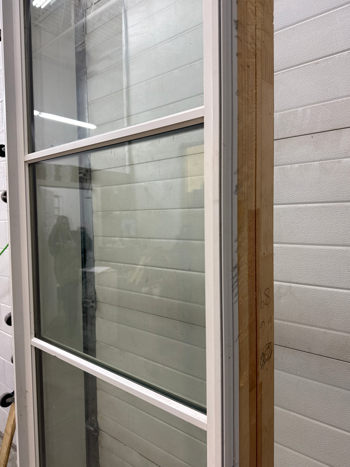 25" WIDE White-Framed Window With Horizontal Grilles Dividing The Glass Into Six Sections