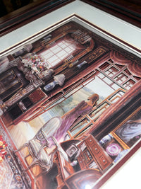 Victorian Parlour Diorama- Red Wooden Frame & White Background