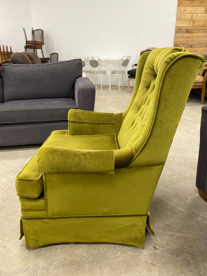 Vintage Chartreuse Green Velvet Swivel Lounge Chair