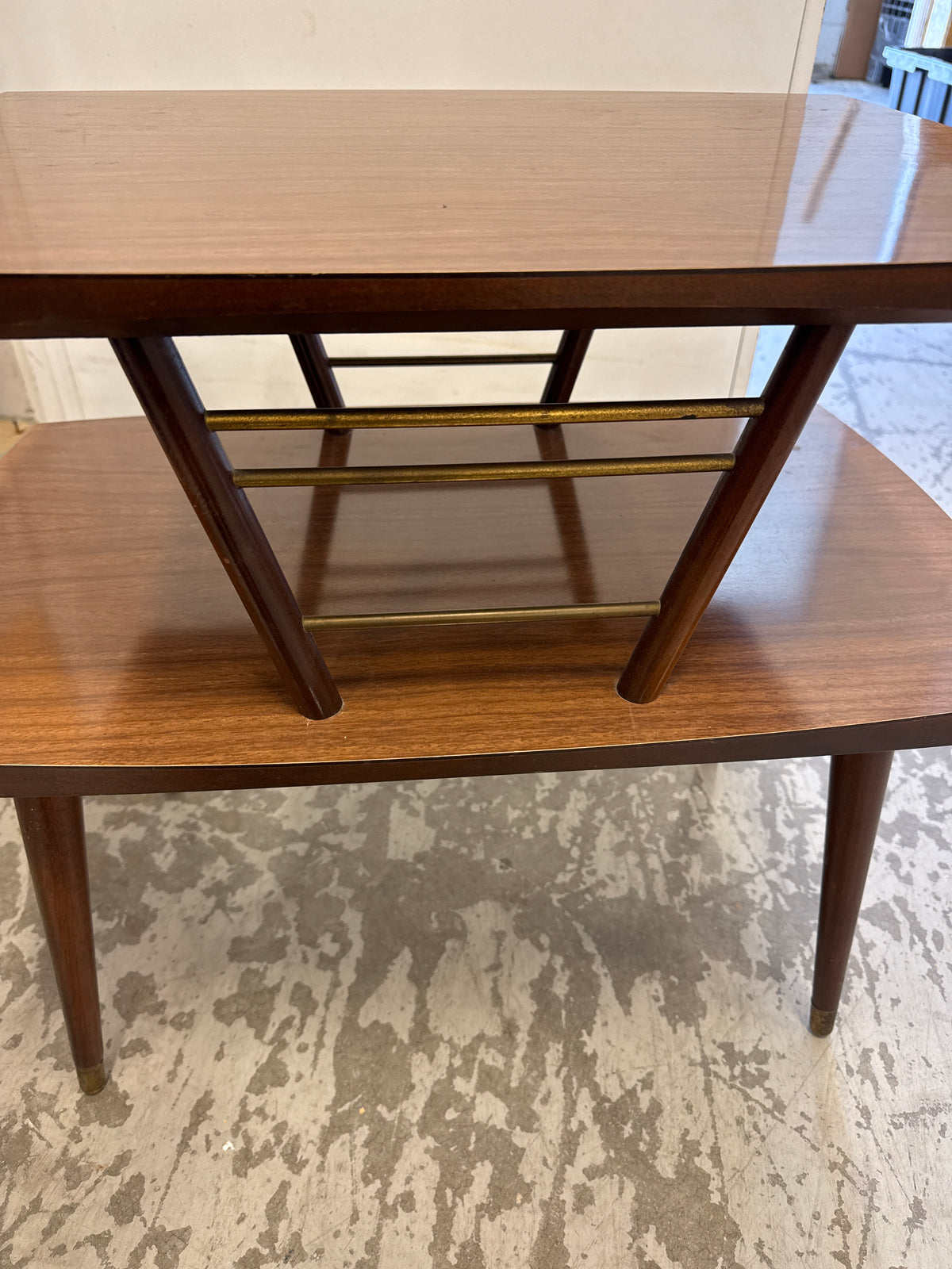 26 In. Wide Vintage Mid-Century Modern 2-Tier Step End Table