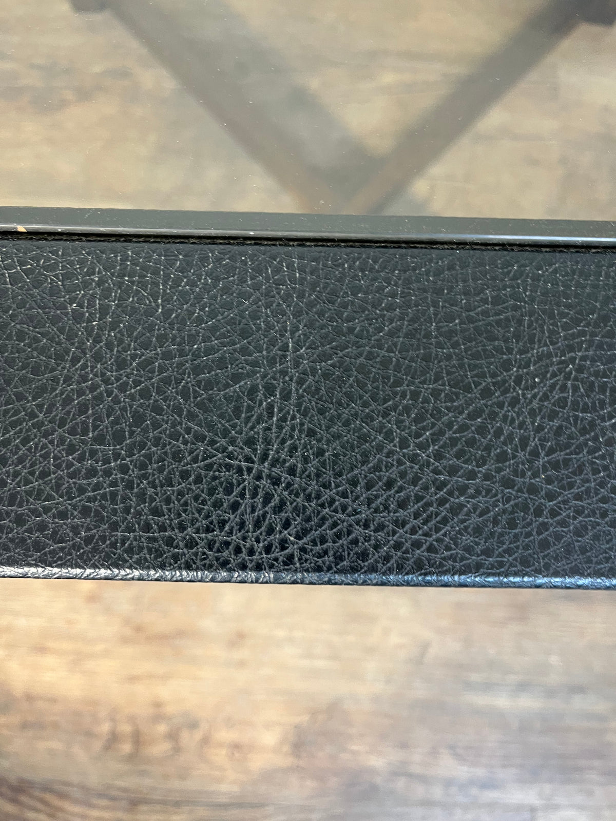 Contemporary Glass & Leather Top Side Table With Cross Base