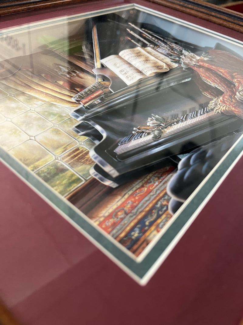 Grand Piano Diorama Shadowbox- Red Background on Chestnut Brown Wood Frame