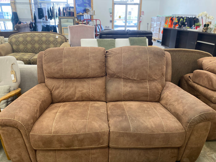 Light Brown Suede Reclining Loveseat
