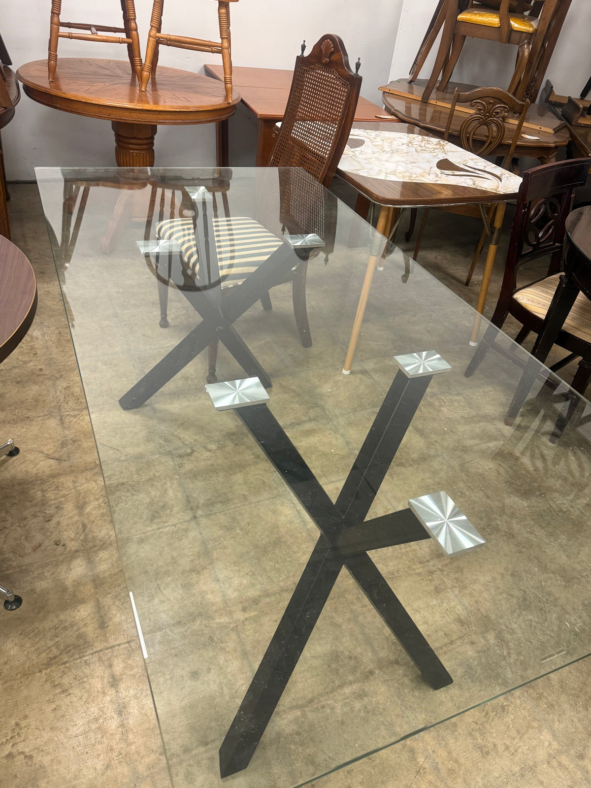 Contemporary Metal and Glass Rectangular Dining Table