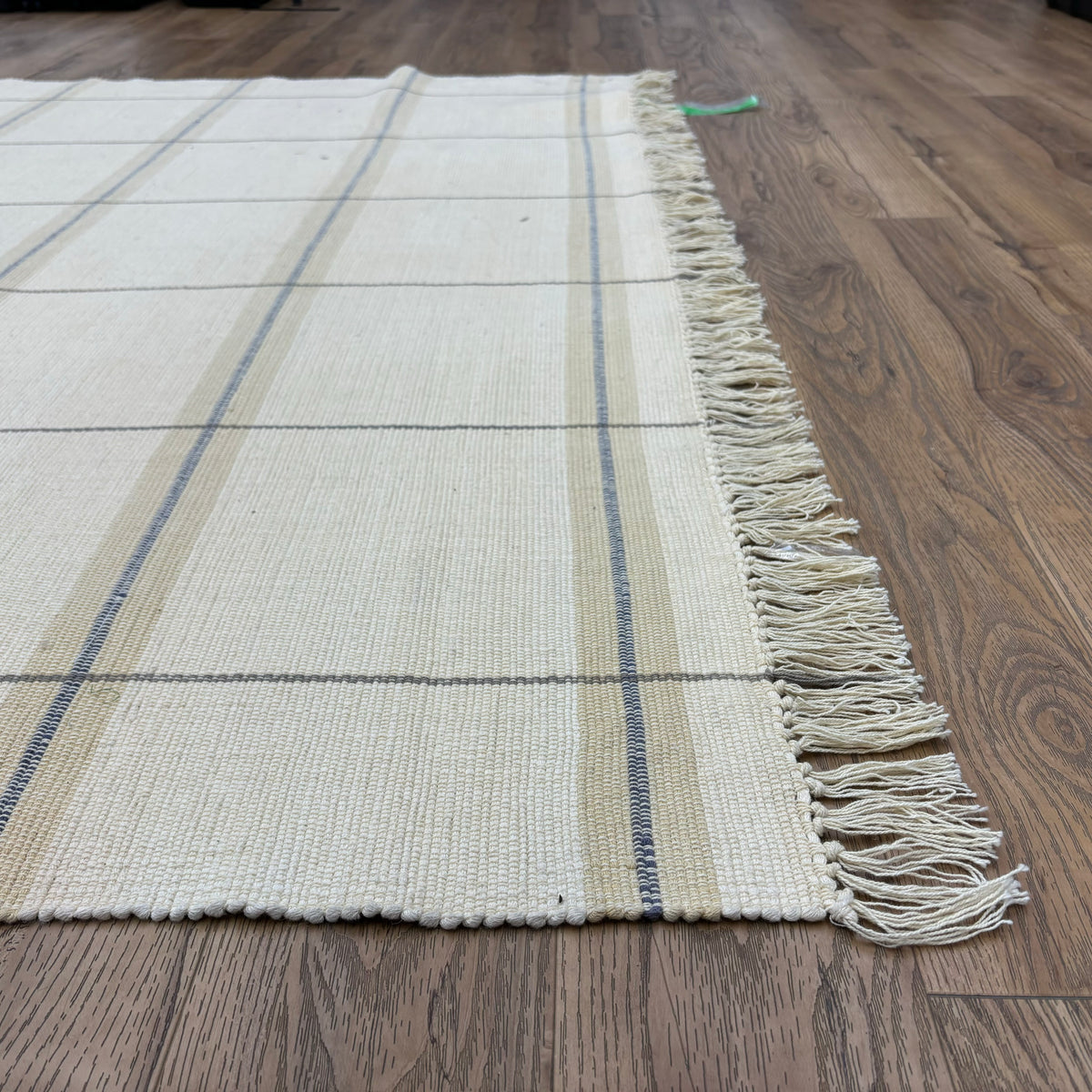 6×8-ft Beige Grid Rug – Handwoven Cotton Flatweave, 284