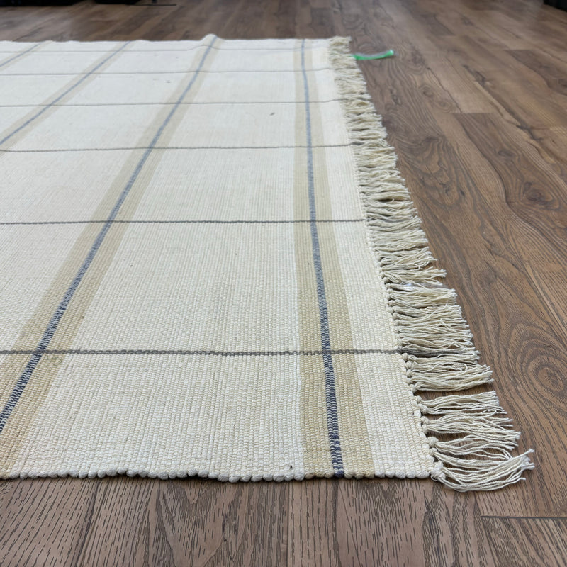 6×8-ft Beige Grid Rug – Handwoven Cotton Flatweave, 284