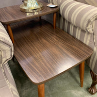2-Tier Side Table with Tapered Legs and Raised Upper Shelf