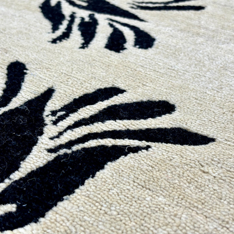 3x5-ft Floral Handmade Rug, Black on Beige, 100% Wool, 248