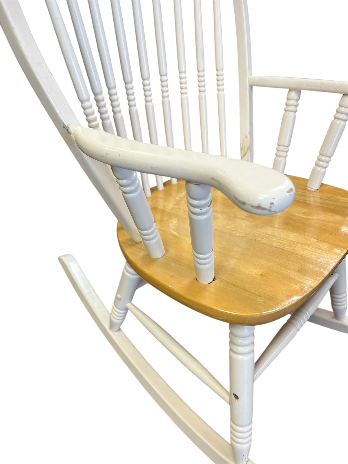 White and Golden Oak Tone Wooden Rocking Chair