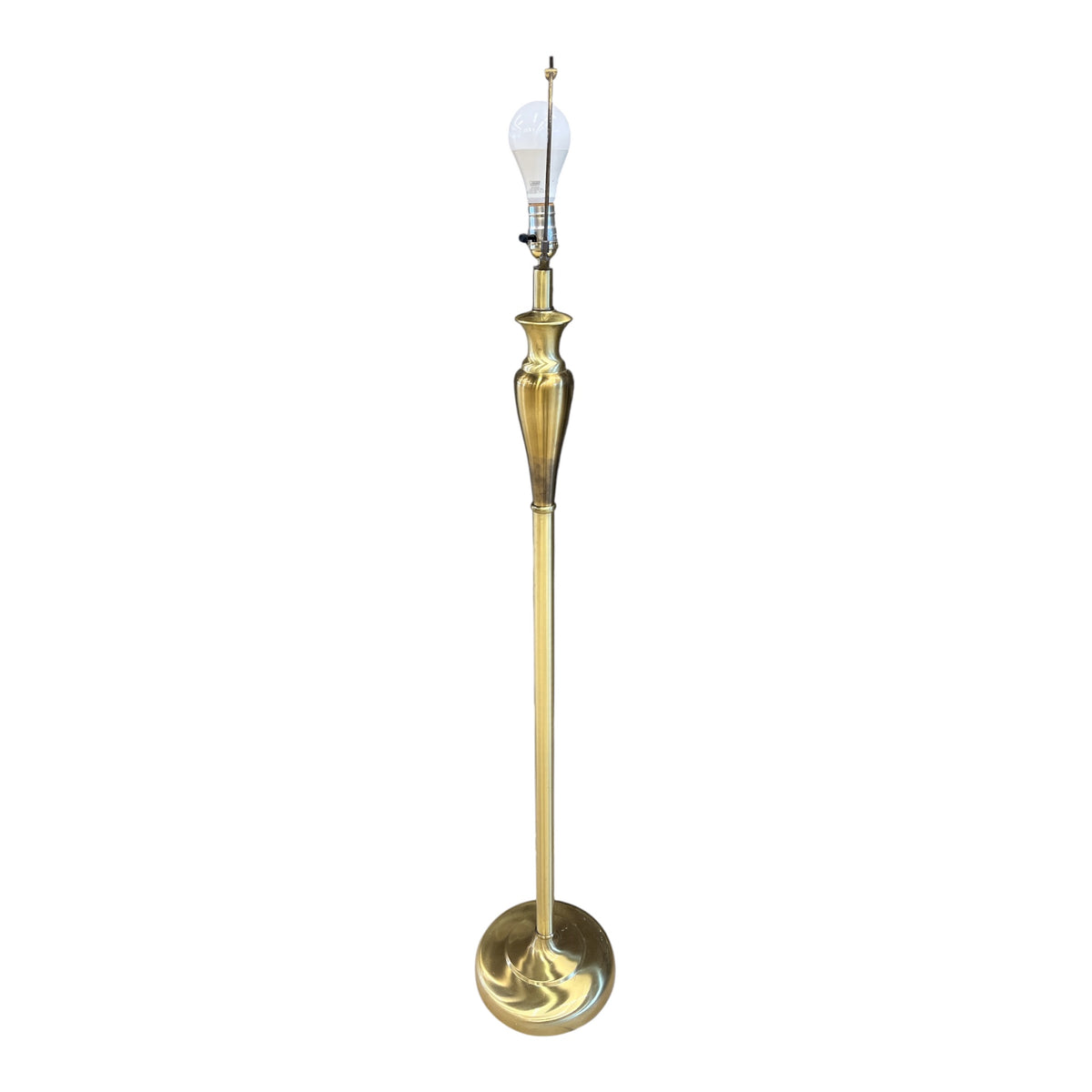 Vintage Brass-Tone Floor Lamp w/ White Fabric Shade