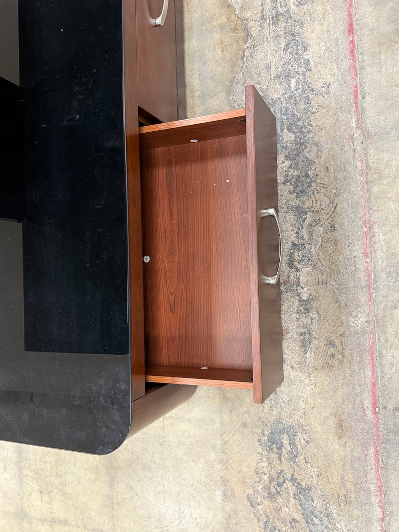 Black Glass and Wood Entertainment Stand