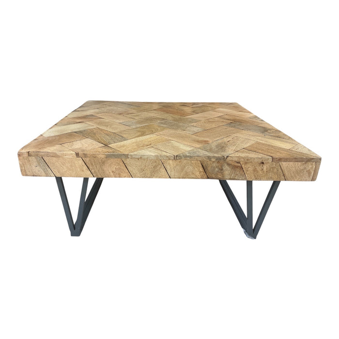Square Herringbone Bone Wood Top Coffee