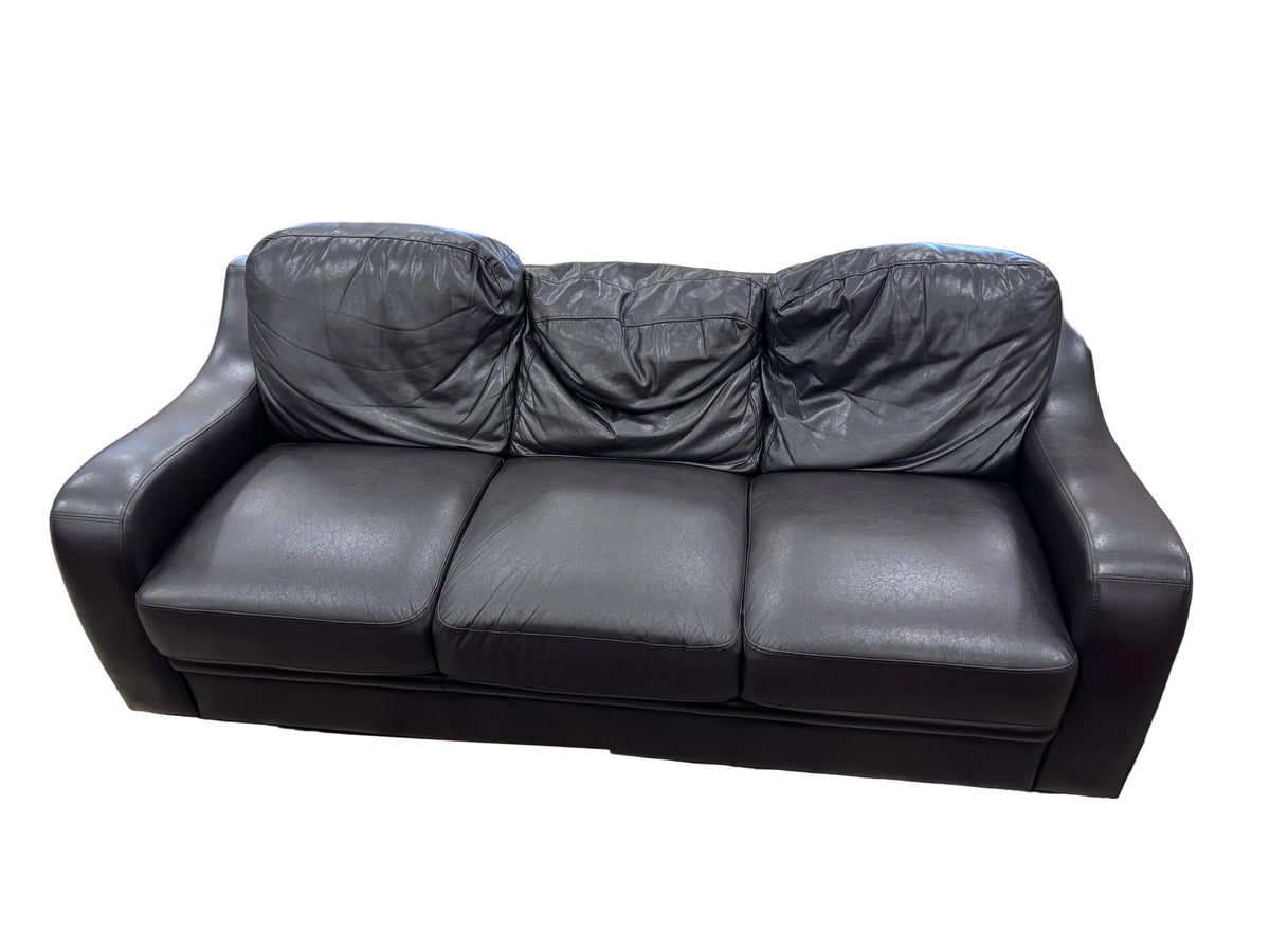 Black Leather 3-Seater Sofa