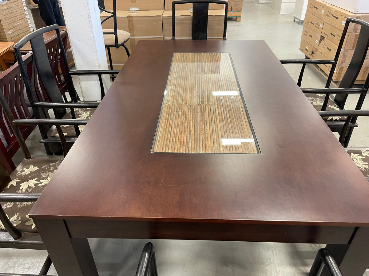 Stunning Wood Dining Table with Cane Inset and 6 Chairs