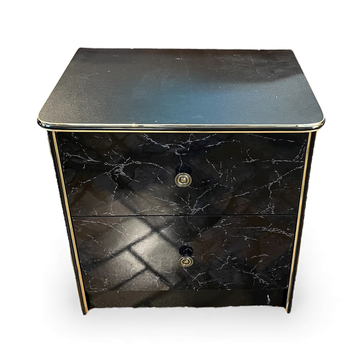 Black 2 Drawer Faux Marble Nightstand