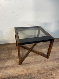 Contemporary Glass & Leather Top Side Table With Cross Base
