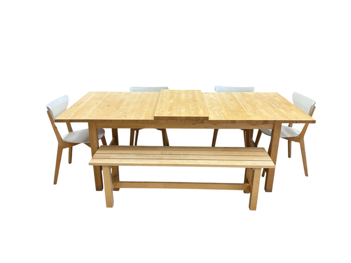 Light Tone Wood Dining Set with 4 Chairs & Bench