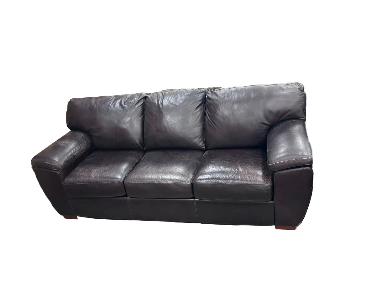 Brown Leather 3-Seater Sofa
