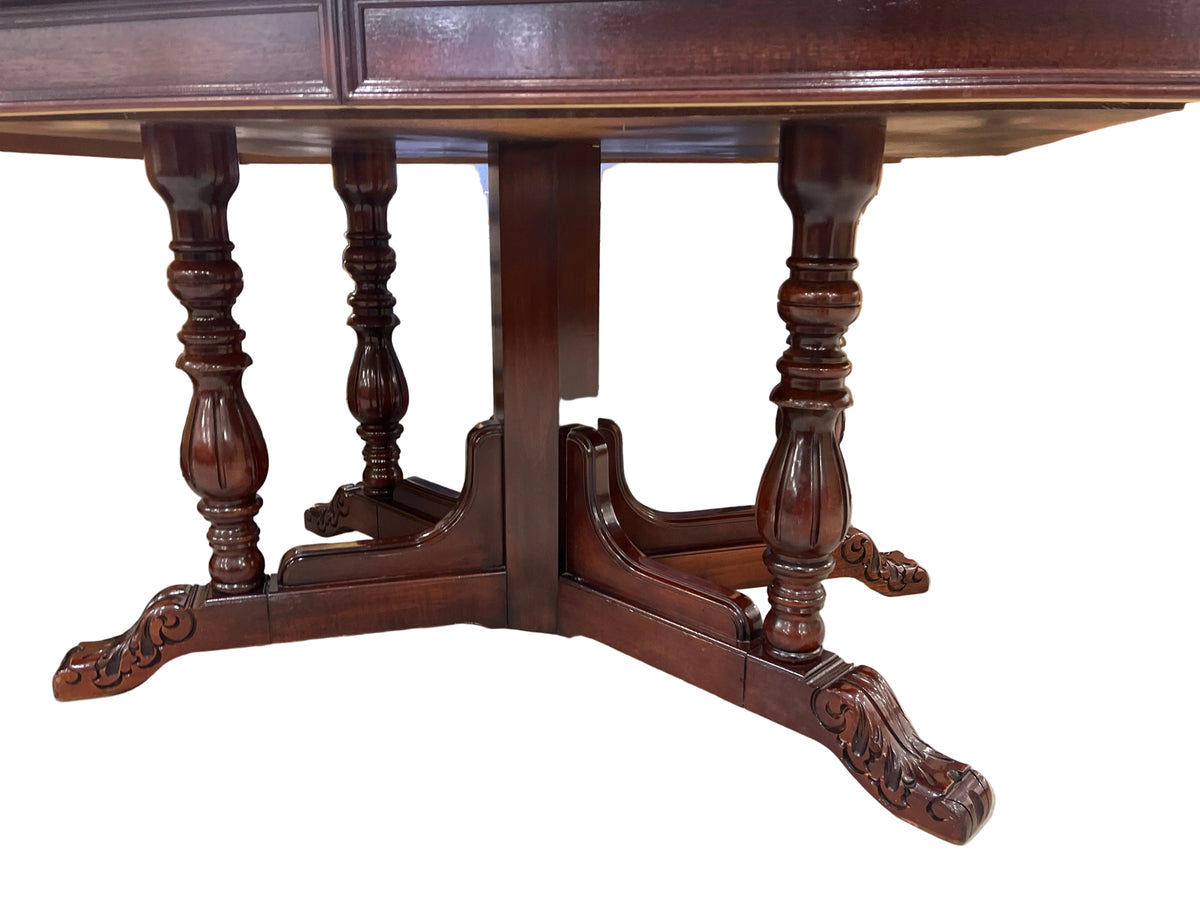 Dark Brown Wooden Extendable Dining Table with Pedestal Base