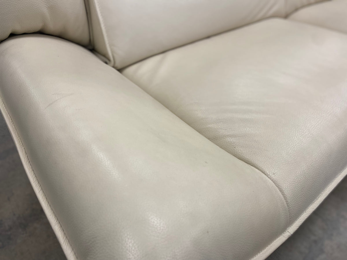 Cream and Tan Leather Sofa