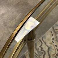 54.5-Inch W Oval Coffee Table – Brushed Brass Frame with Glass Insert