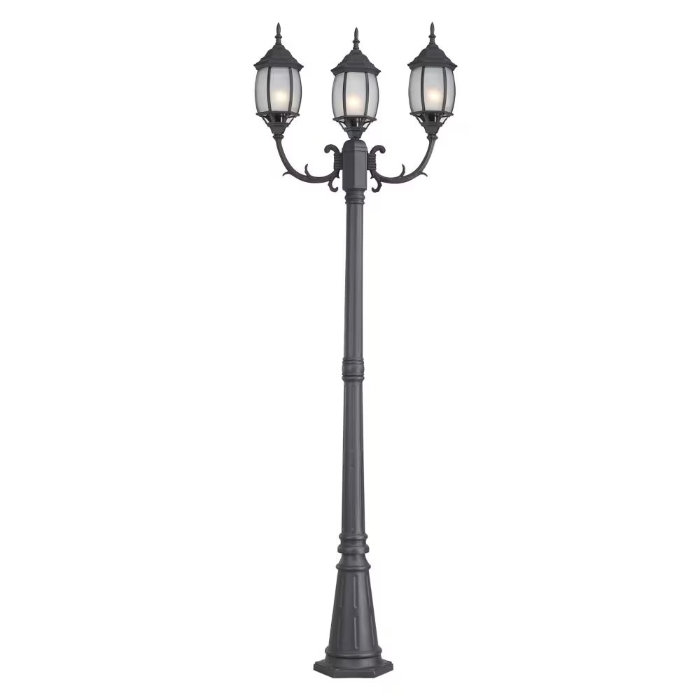 Canarm Hayden 3-Light 25x81-Inch Post Light in Black with Frosted Glass