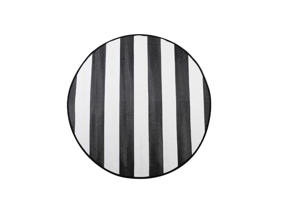 Reversible Outdoor 6 ft Diameter Area Rug - Black and White Stripe
