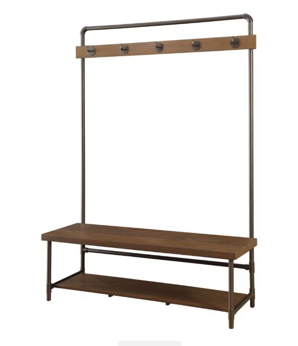 Coaster Double-Hook Hall Tree with Wooden Bench