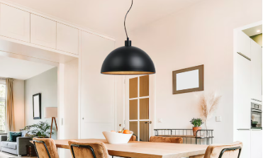 Truro 1, 1-Light Black Pendant Light with Black and Gold Leaf Shade